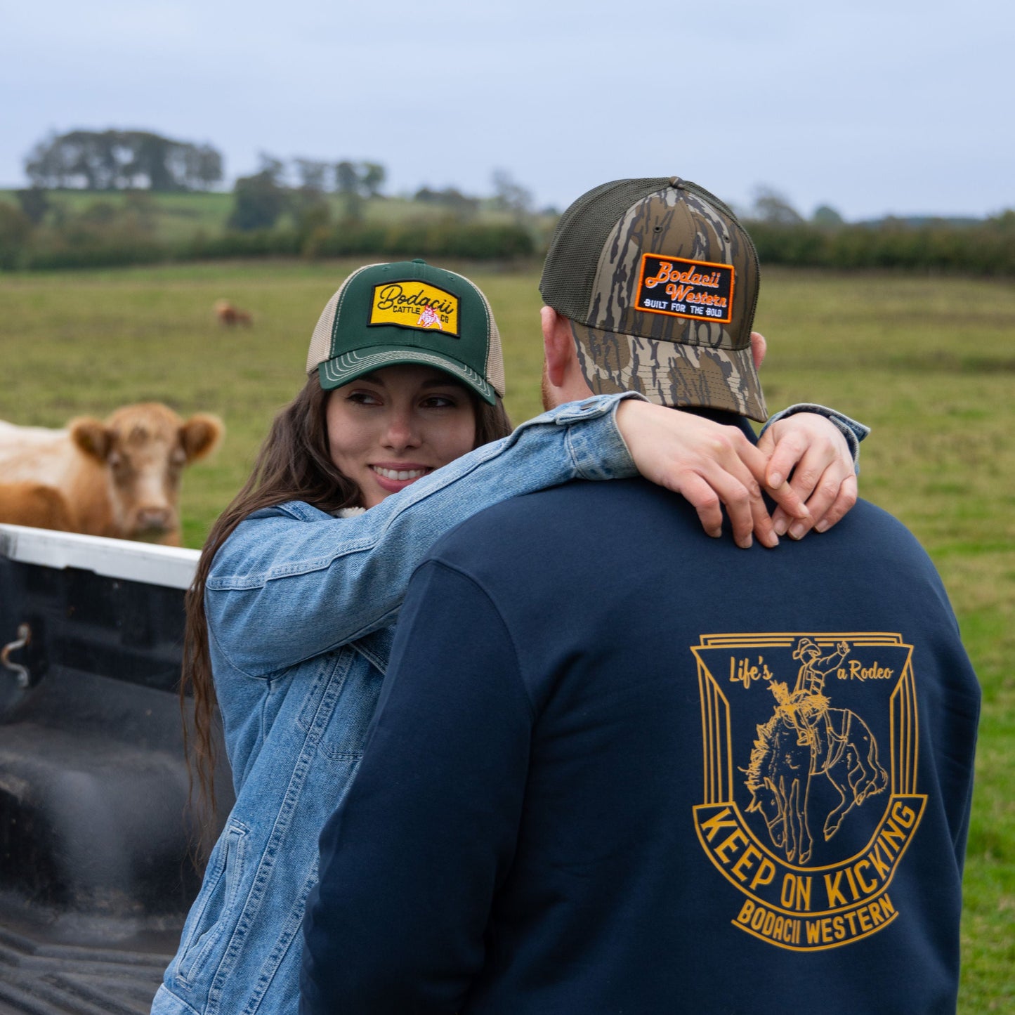 cowgirl and cowboy trucker caps