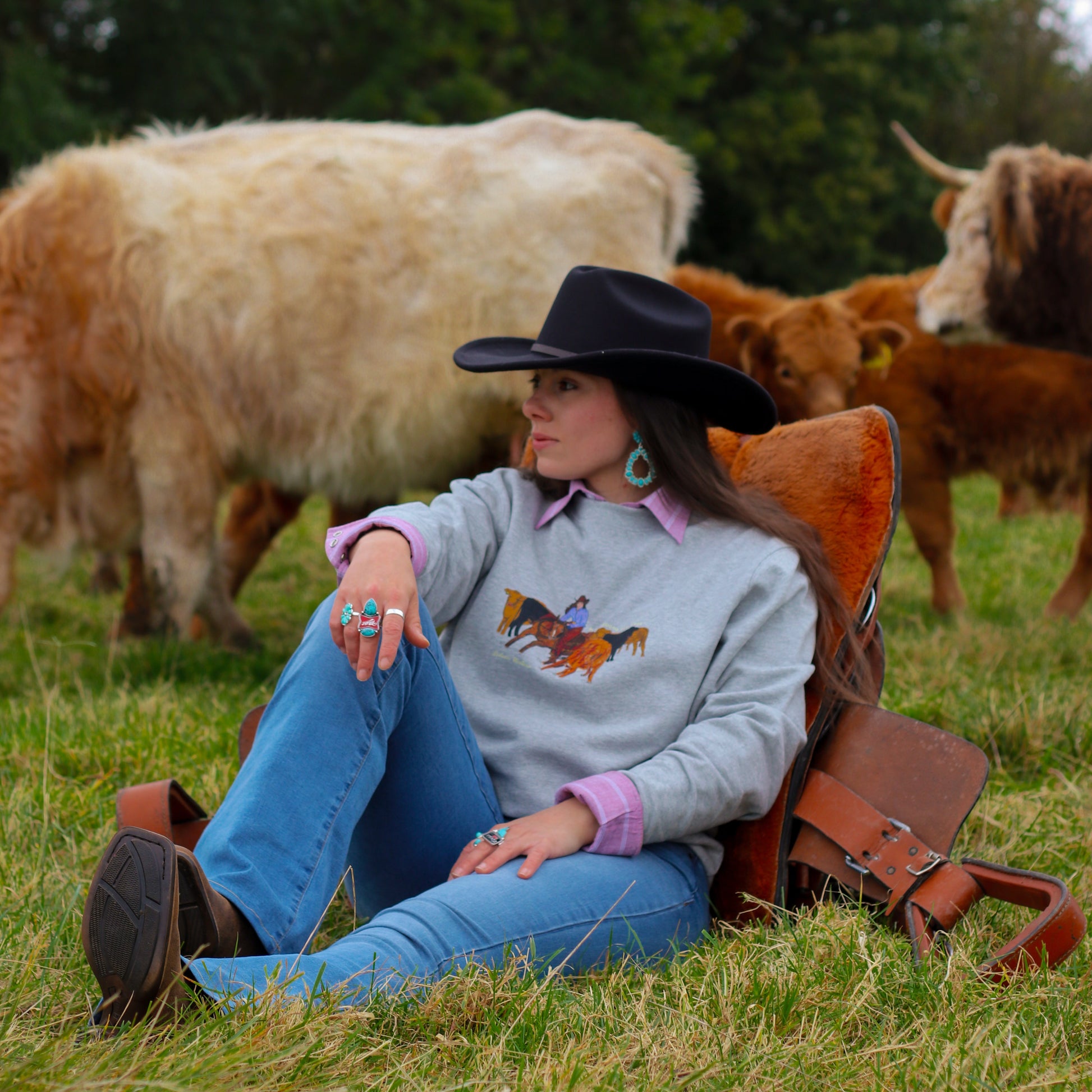 cowgirl cattle cutting sweatshirt -cattle ranch