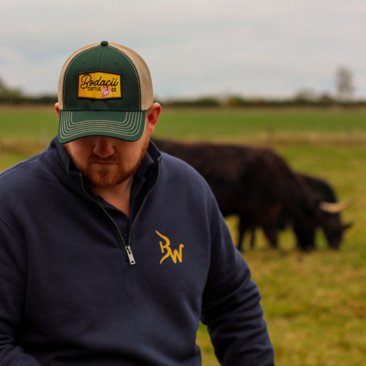 cowboy western trucker cap with cattle