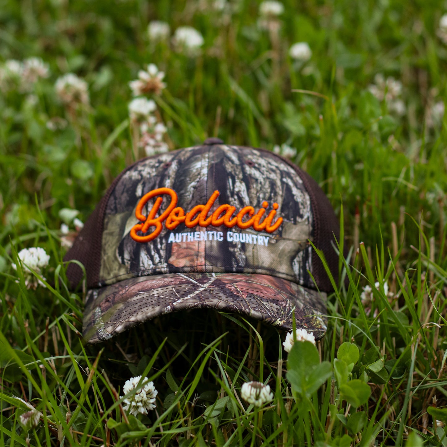 Camouflage western trucker cap with embroidered 'bodacii' authentic country 