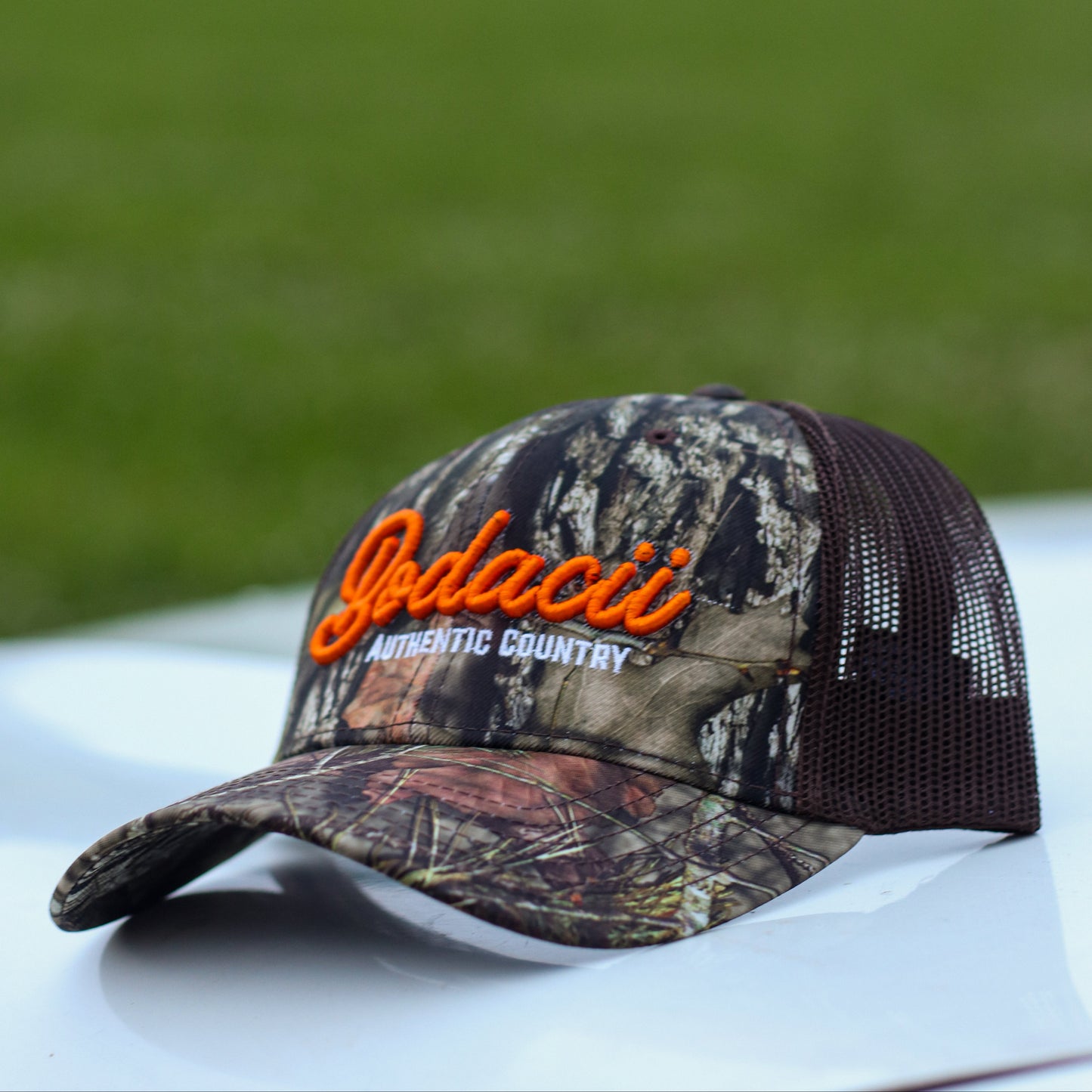 Camouflage western trucker cap with embroidered 'bodacii' authentic country 