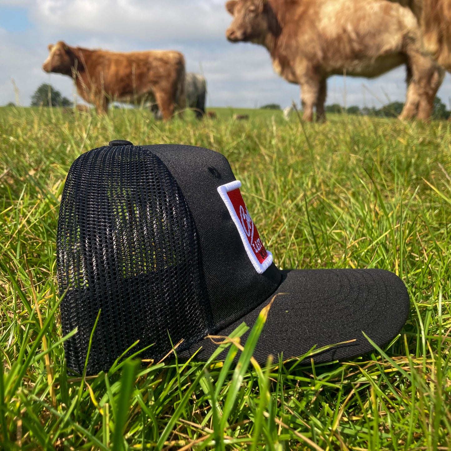 cowboy trucker cap - black and red. Country western gifts for cowgirls and cowboys.