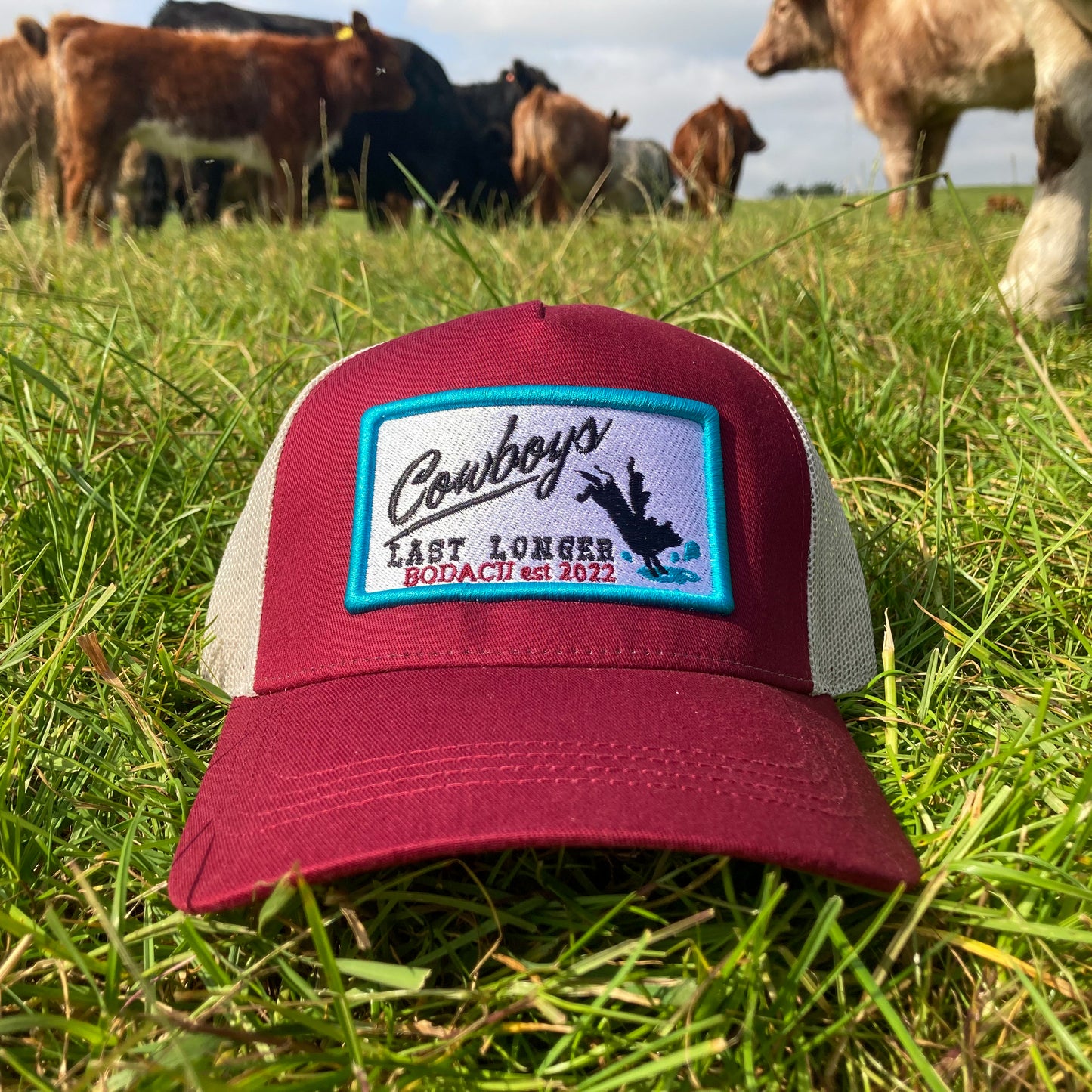 cowboy trucker cap - burgundy. Country western gifts.